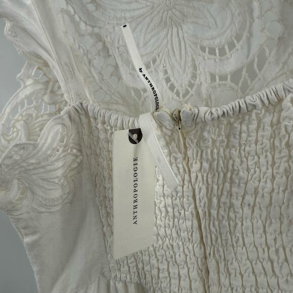 BY ANTHROPOLOGIE Jumpsuit SZ Extra Small NWT Linen Blend Ivory Eyelet Floral - Picture 9 of 16